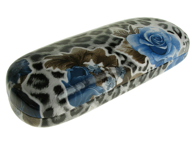 Glasses Case 'Rose and Leopard' Blue