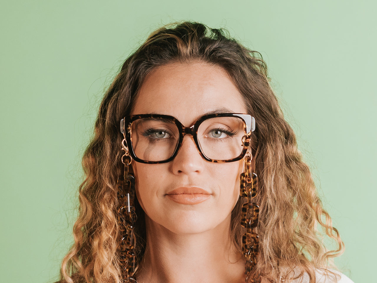 Glasses Chain 'Chunky Rectangular' Tortoiseshell